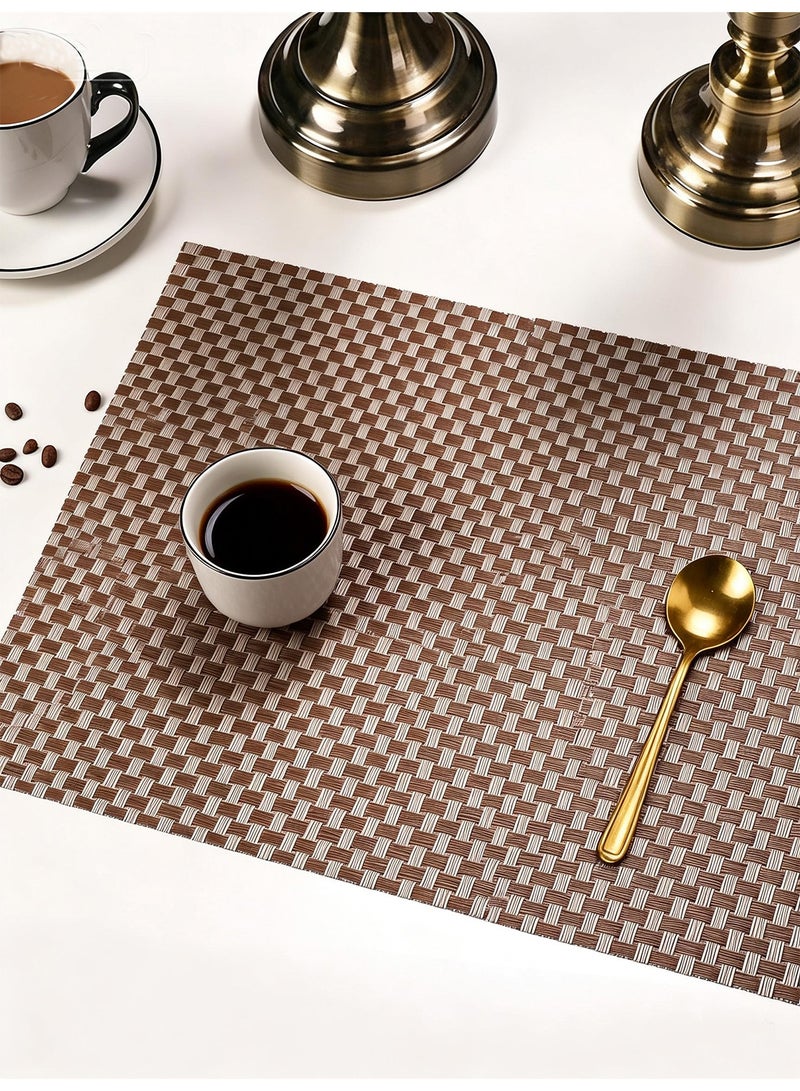 DB Innov. Placemats, 4 PCS Brown Grid -Type Rectangle Placemats, Washable PVC Placemats, Non-Slip Stain Heat Resistant Place Mats for Dining Table, Dimension 45*30CM. - Image 4
