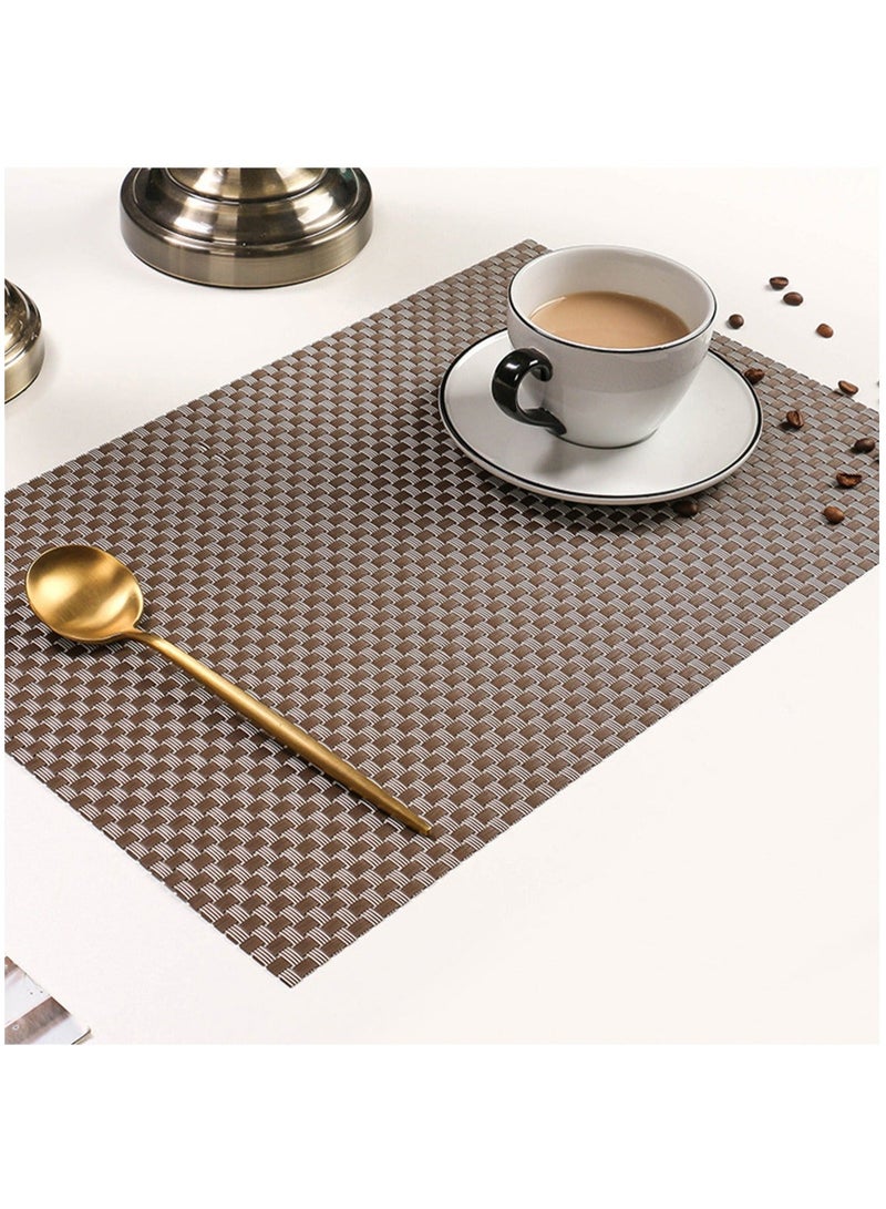 DB Innov. Placemats, 4 PCS Brown Grid -Type Rectangle Placemats, Washable PVC Placemats, Non-Slip Stain Heat Resistant Place Mats for Dining Table, Dimension 45*30CM. - Image 1