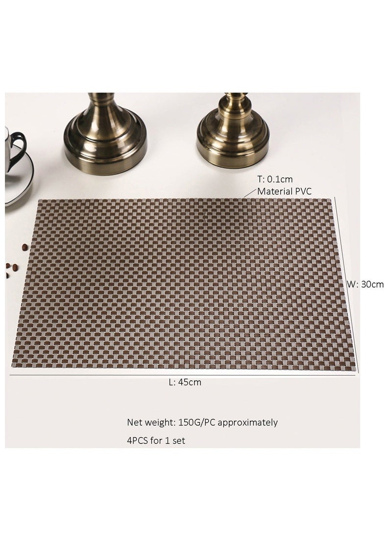DB Innov. Placemats, 4 PCS Brown Grid -Type Rectangle Placemats, Washable PVC Placemats, Non-Slip Stain Heat Resistant Place Mats for Dining Table, Dimension 45*30CM. - Image 2
