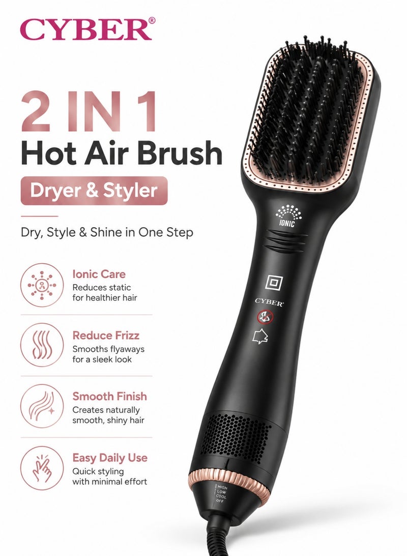 Cyber Cyhd2001 2 In 1 Ionic Hot Air Brush Hair Dryer Hair Straightener Styler Anti Frizz Blow Dry Brush