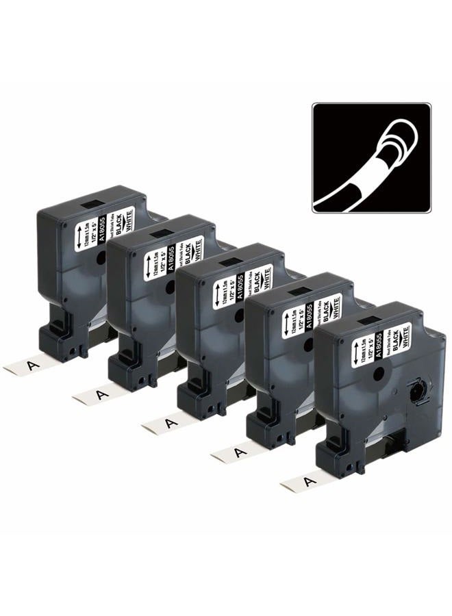 Aonomi Replacement for Dymo 18055 a18055 Rhino Heat Shrink Tube Labels, 1/2 Industrial Black on White Label Tape, Work with DYMO Rhino 4200, 5200, 5000 Label Makers, 1/2" x 4.9'(12mm x 1.5m), 5-Pack - Image 1