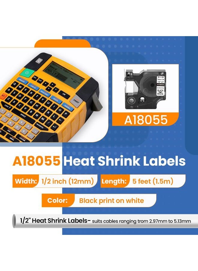 Aonomi Replacement for Dymo 18055 a18055 Rhino Heat Shrink Tube Labels, 1/2 Industrial Black on White Label Tape, Work with DYMO Rhino 4200, 5200, 5000 Label Makers, 1/2" x 4.9'(12mm x 1.5m), 5-Pack - Image 5
