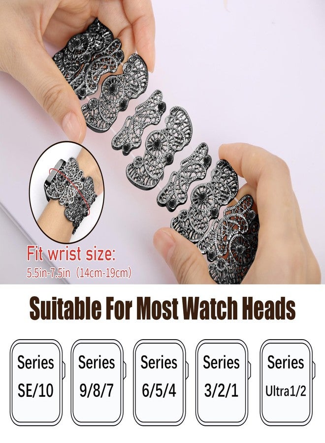 VIQIV Compatible with Apple Watch Bands for Women 38/40/41/42/44/45/46/49mm with Bling Case, Dressy Hollow-Out Carvings Metal Wristband Smart Watch Bands for iWatch Ultra 2 Series SE/10/9/8/7/6/5/4/3 - Image 5