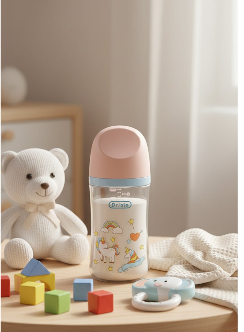 Dr.isla زجاجة رضاعة حديثي الولادة من دكتور إيسلا 150 مل PINK مضادة للطفو وخالية من مادة BPA - Image 3