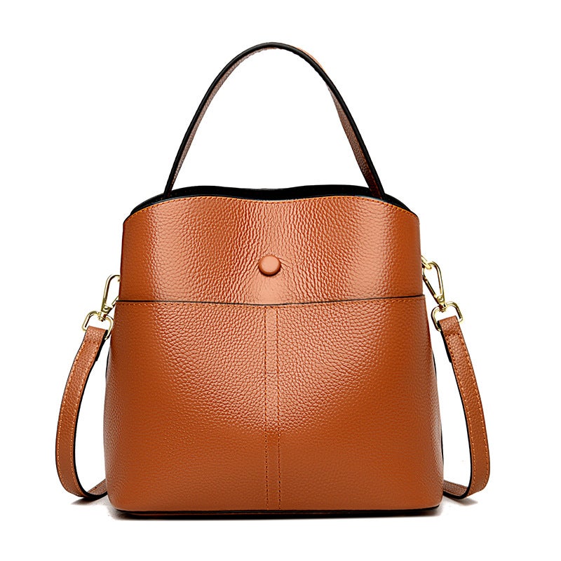 First Layer Cowhide Women'S Bag Bucket Bag New Korean Style Soft Leather Women'S Handbag Fashion All-Match Shoulder Bag Messenger Bag - Image 1
