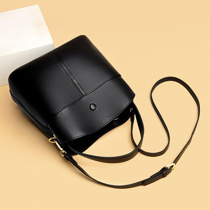 First Layer Cowhide Women'S Bag Bucket Bag New Korean Style Soft Leather Women'S Handbag Fashion All-Match Shoulder Bag Messenger Bag - Image 4