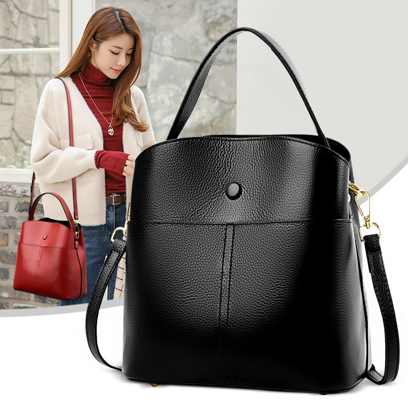 First Layer Cowhide Women'S Bag Bucket Bag New Korean Style Soft Leather Women'S Handbag Fashion All-Match Shoulder Bag Messenger Bag - Image 2