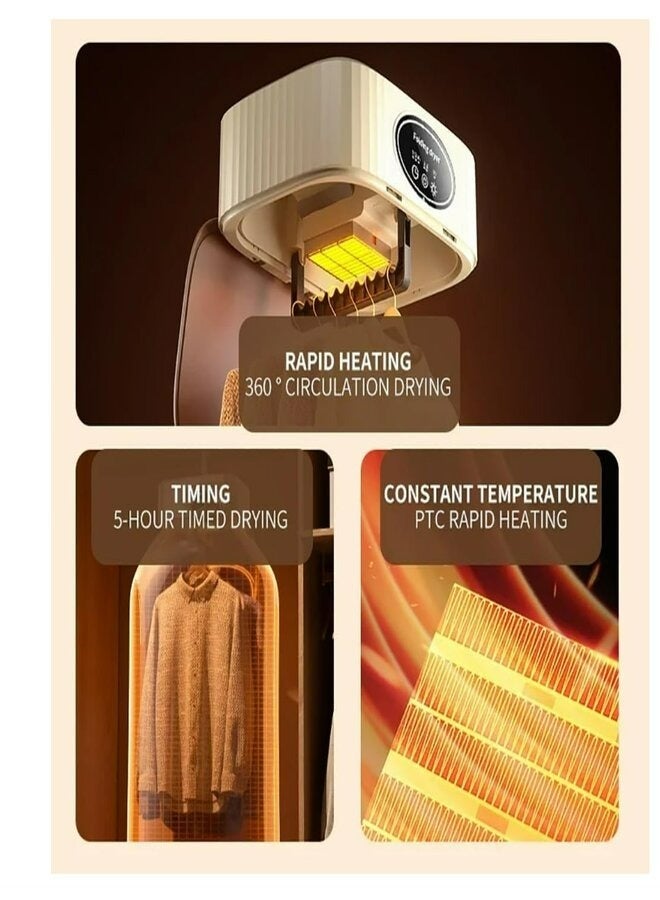   لكي بور مجفف ملابس محمول، جهاز تسخين الملابس الداخلي مع غطاء، مجفف ملابس قابل للطي بقدرة 600 وات مع مؤقت 4 ساعات وإضاءة فوق البنفسجية، مجفف ملابس السفر - Image 1