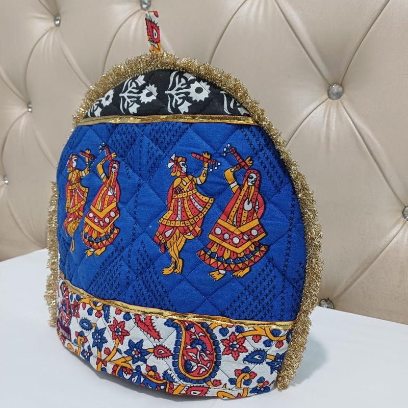 POSHMANDALA Poshmandala Rajasthani Handmade Tea Cozy 100 Cotton Hand Block Print Tea Kettle Warmer Winter Pot Cover for Hot Coffee Kitchen Dcor Size 14x11 Inches Gujari Blue  - Image 2