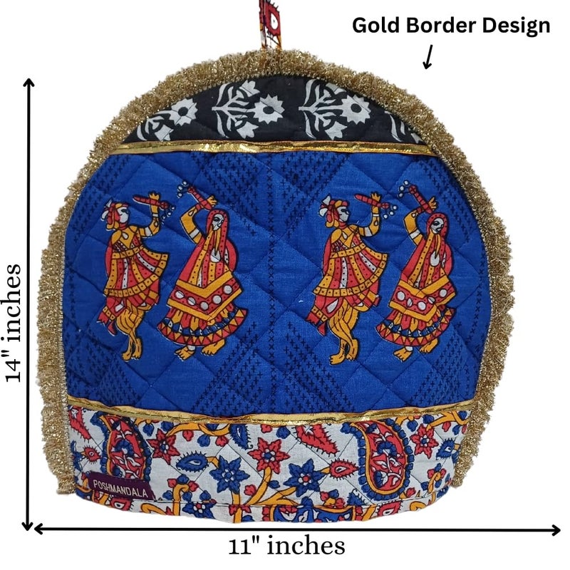 POSHMANDALA Poshmandala Rajasthani Handmade Tea Cozy 100 Cotton Hand Block Print Tea Kettle Warmer Winter Pot Cover for Hot Coffee Kitchen Dcor Size 14x11 Inches Gujari Blue  - Image 5