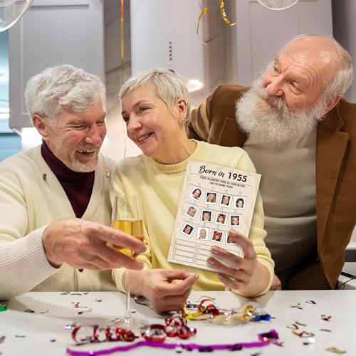 QUPT 70th Birthday Party Games, Set of 5 Activities for 10 Guests, Born in 1955 Games Bundle, Birthday Party Supplies for Adults, Pack of 50 Cards - Image 3