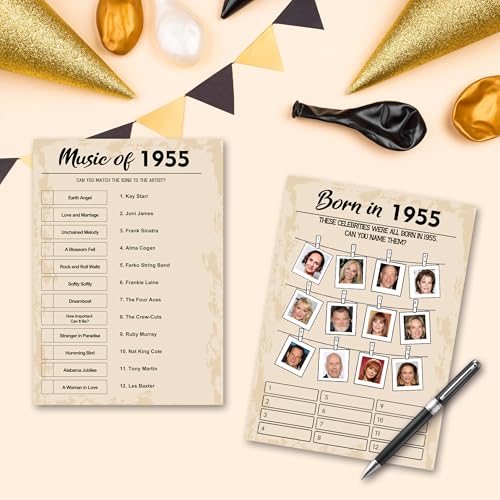 QUPT 70th Birthday Party Games, Set of 5 Activities for 10 Guests, Born in 1955 Games Bundle, Birthday Party Supplies for Adults, Pack of 50 Cards - Image 5