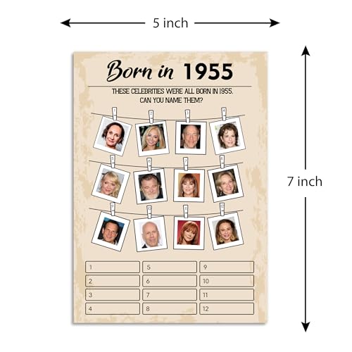 QUPT 70th Birthday Party Games, Set of 5 Activities for 10 Guests, Born in 1955 Games Bundle, Birthday Party Supplies for Adults, Pack of 50 Cards - Image 2