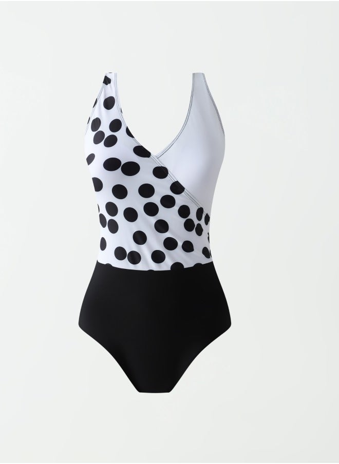 Lilly Bennet - Women's Polyester Two-tone one-piece polka dot swimsuit Slim Fit Multicoloured - Image 1