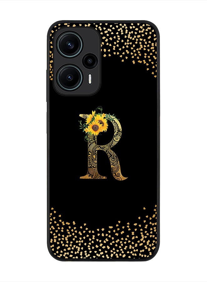 Stylizedd Cover for Xiaomi Poco F5 5G /Redmi Note 12 Turbo 5G Case Rugged Black Custom Monogram Initial Letter Mandala Floral Pattern Alphabet-R (Black) - Image 1