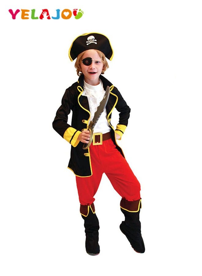 Pirate Costume for Kids, Pirate Hat,Eyepatch,Pirate Cutlass, Children's Dress Up Play Costume,Boy Captain Pirate Costume for Halloween.Dress up four-piece set, Transform into a pirate captain with one click - Image 1