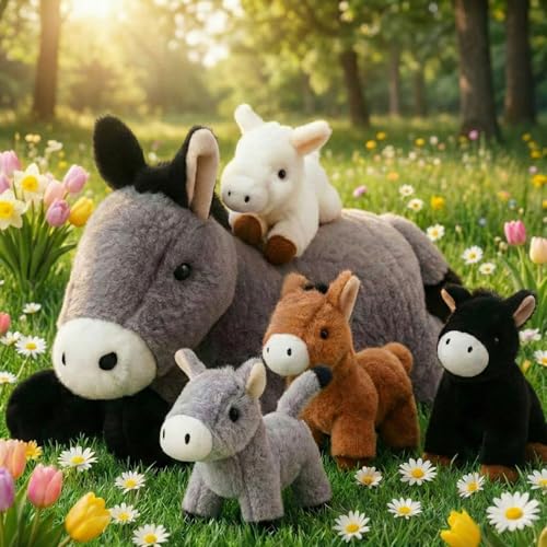 Arrowbash Donkey Stuffed Animals with 4 Babies 18 Inches Large Stuffed Mommy Donkey Plush Toy Soft Animal Plushies Toy Gift for Kids Boys Girls Birthday Family Easter Christian - Image 1