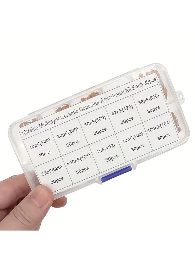 300pcs Multilayer Ceramic Capacitor Kit 10 Values 10pF 100nF 50V For Electronics DIY PCB - Image 4