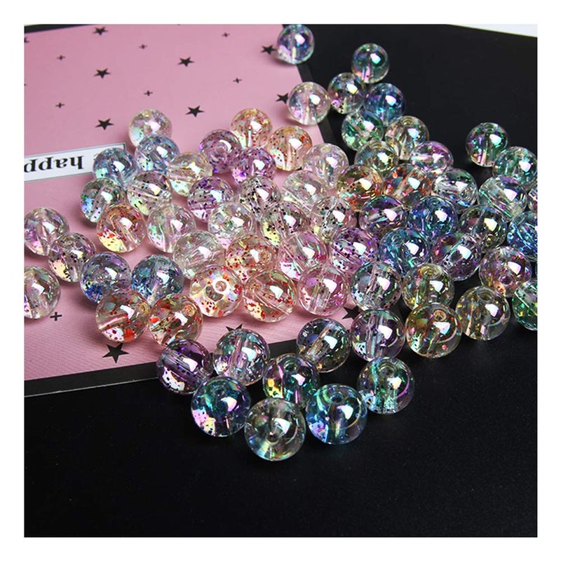 Acxico 90Pcs Acrylic Beads Glitter AB Rainbow Lustre Round 10mm Hole 2mm