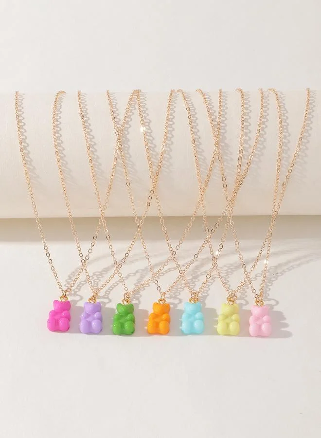 Take Two Pack of 7 - Girls Multi-Color Gummy Bear Pendant Necklaces