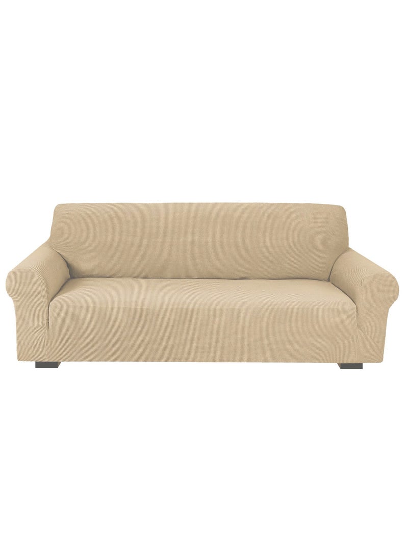 Fabienne Stretch Fit 3-Seater Sofa Cover Soft Brushed Fabric Couch Cover Exquisitely Full Coverage Furniture Protector Slipcover Three Seater Fits on Standard and Recliner Sofa 185-235cm Size Cream  - Image 1