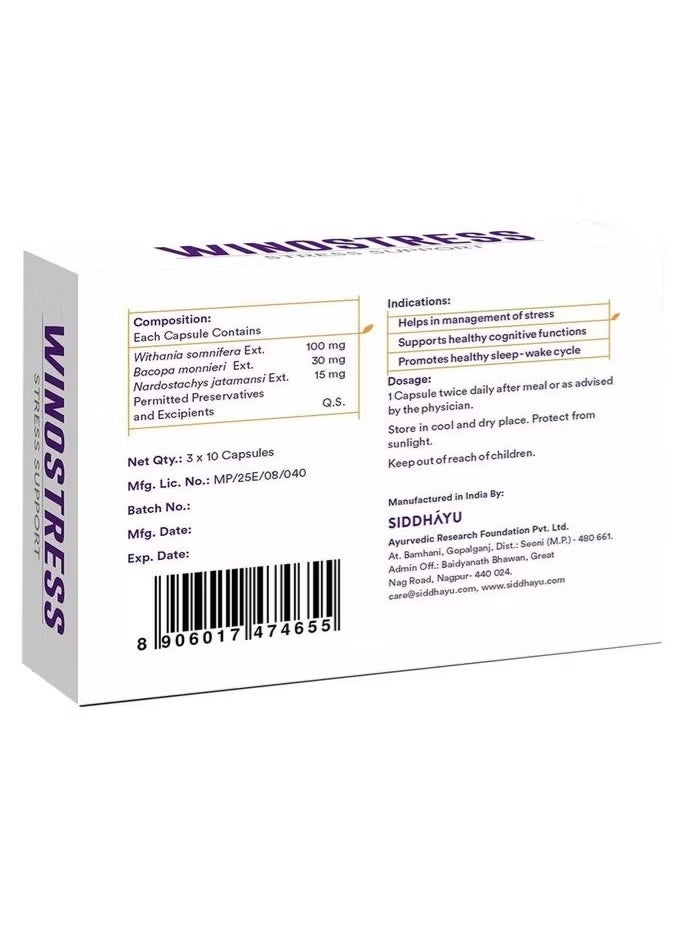 SIDDHAYU Winostress Capsules For Stress Management 30's - Image 2