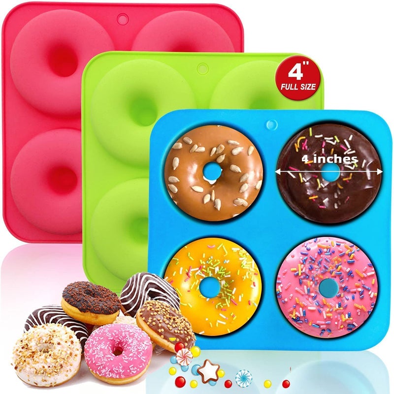 Walfos Full Size Silicone Donut Mold  4 Inch Big Size Silicone Doughnut Pan Set NonStick Just Pop Out Heat Resistant BPA FREE and Dishwasher Safe for Donut Cake Biscuit Bagels 3PK