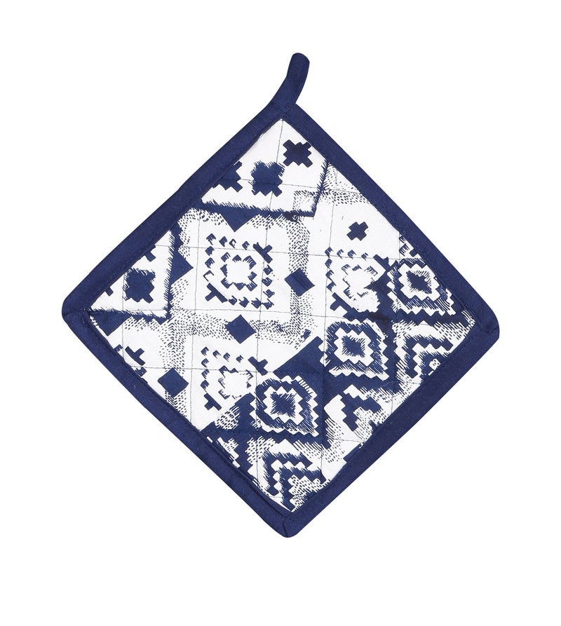 Dekor World Ikat Printed Blue Bistro Apron Set (Pack of 4) - Image 3