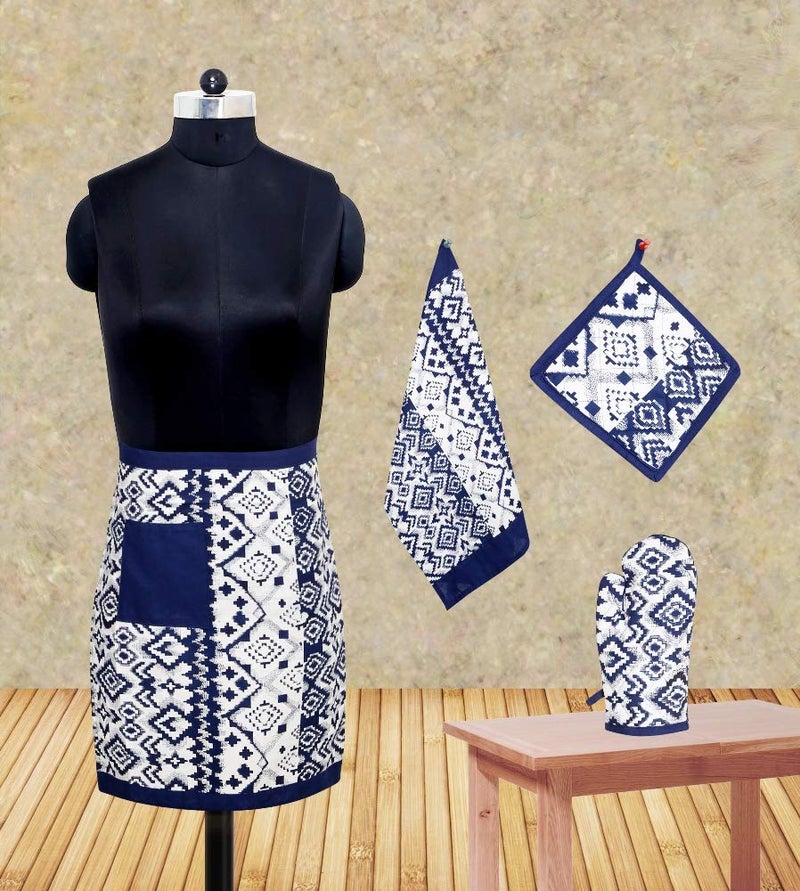 Dekor World Ikat Printed Blue Bistro Apron Set (Pack of 4) - Image 2
