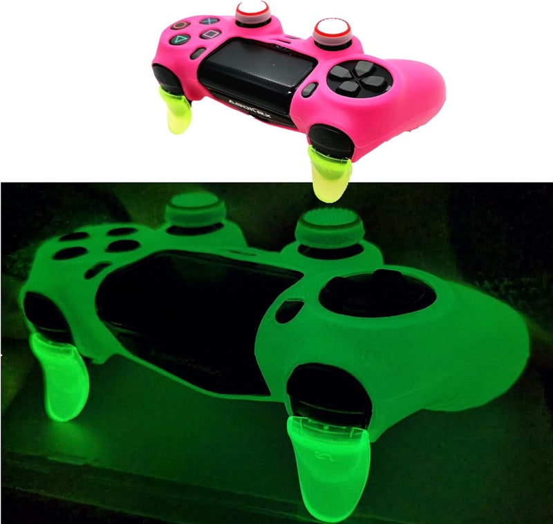 Asokex Ps4 Controller Skin Silicone Case Grip Glow in Dark Protective Cover for PS4/slim/Pro Dualshock 4 Controller(Glow Pink) - Image 1