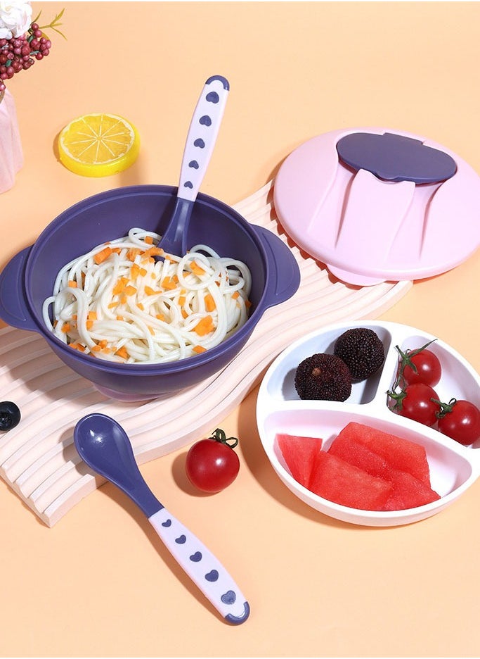 Lesha - 2 Pack Suction Bowls with Lids & Utensils - Baby & Toddler - 100% Food-Grade Silicone Divided Bowls - BPA Free - Dishwasher Safe - Set of 2 (Blue, Pink) - Image 1