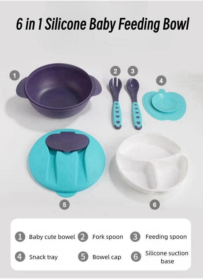 Lesha - 2 Pack Suction Bowls with Lids & Utensils - Baby & Toddler - 100% Food-Grade Silicone Divided Bowls - BPA Free - Dishwasher Safe - Set of 2 (Blue, Pink) - Image 1