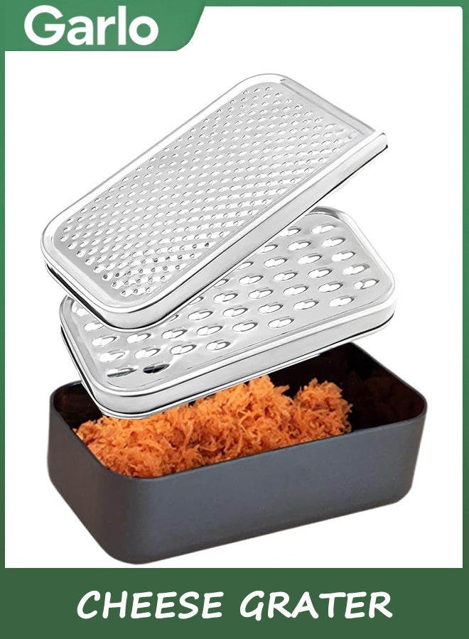Garlo Cheese grater with container and lid - Vegetable & Fruit Multifunctional Stainless Steel Kitchen Utensils Set with Dark Grey Food Plastic Storage Stable Box - Hand Chopper Grater - Image 1