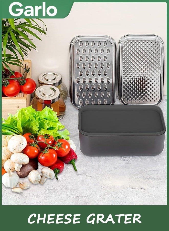 Garlo Cheese grater with container and lid - Vegetable & Fruit Multifunctional Stainless Steel Kitchen Utensils Set with Dark Grey Food Plastic Storage Stable Box - Hand Chopper Grater - Image 4