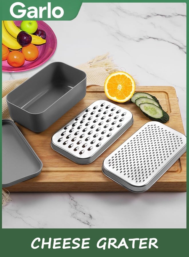 Garlo Cheese grater with container and lid - Vegetable & Fruit Multifunctional Stainless Steel Kitchen Utensils Set with Dark Grey Food Plastic Storage Stable Box - Hand Chopper Grater - Image 5