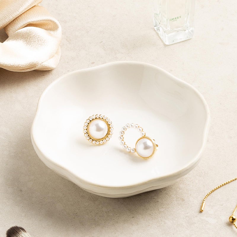 zerokyclan Ceramic Jewelry Tray Ring Holder Dish Floral Trinket Bowl for Women Girls Jewelry Organizer for Vanity Dresser Decor Wedding Birthday Gift for Her (white) - Image 1