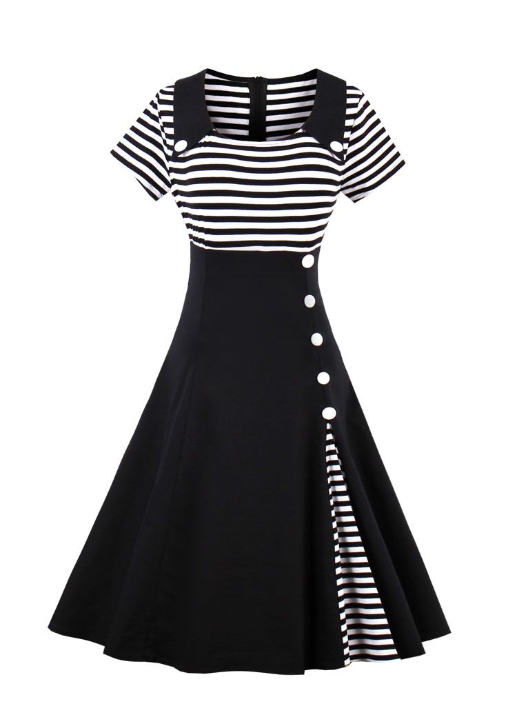 Striped retro patchwork dress - Image 1