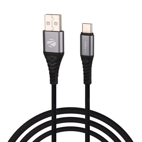 ZEBRONICS TU800P USB - Type C Braided Cable, 80 Watts, Rapid Charging Cable, Charge & Sync, 1M, Compatible with iPhone 15 | Samsung | OnePlus | Xiaomi | Realme | Oppo, Black - Image 1