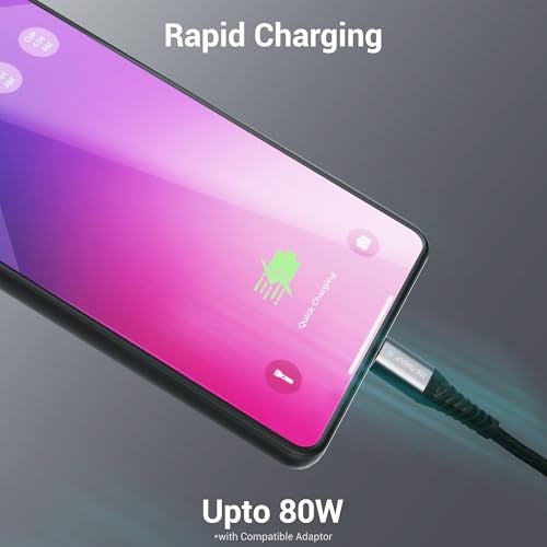 ZEBRONICS TU800P USB - Type C Braided Cable, 80 Watts, Rapid Charging Cable, Charge & Sync, 1M, Compatible with iPhone 15 | Samsung | OnePlus | Xiaomi | Realme | Oppo, Black - Image 3