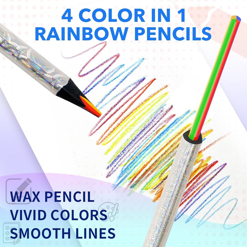 ThEast 30 Rainbow Coloured Pencils, 4 in 1 Colouring Pencils for Kids Adults, Holographic Design Multi Coloured Pencils for Colouring, Pre-sharpened, Pencils for Party Bags - Image 3