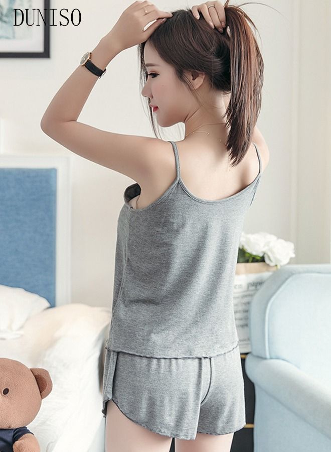 DUNISO Women's Soft Pajamas Set Sleepwear 2 Piece Camisole Summer Pajama Set Nightwear Home Wear Loungewear Pajama Sets - Image 5