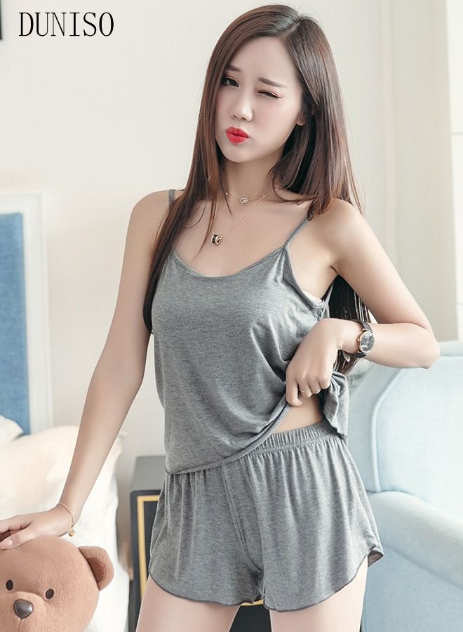 DUNISO Women's Soft Pajamas Set Sleepwear 2 Piece Camisole Summer Pajama Set Nightwear Home Wear Loungewear Pajama Sets - Image 2