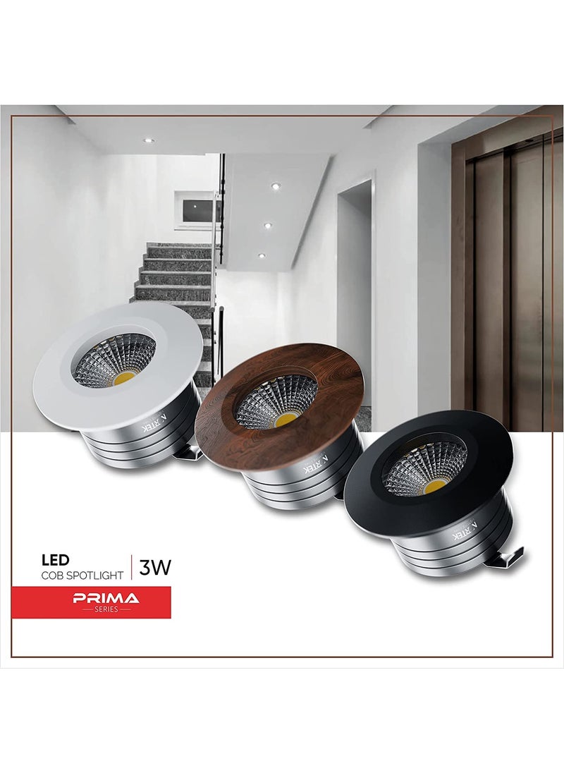 Nortek Nortek Prima 3W LED Cob Downlight Round Recessed Focus Lights for Ceiling Ideal for Shelves Mandir Cabinet Wardrobe Home Decor Lighting Wooden Ring Neutral White Pack of 5  - Image 3