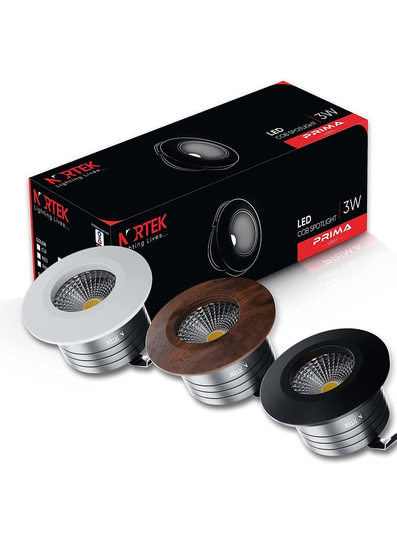 Nortek Nortek Prima 3W LED Cob Downlight Round Recessed Focus Lights for Ceiling Ideal for Shelves Mandir Cabinet Wardrobe Home Decor Lighting Wooden Ring Neutral White Pack of 5  - Image 1
