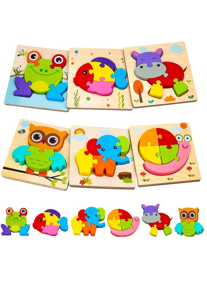 Soofam 6 Piece 3D Wooden Jigsaw Puzzles for Toddlers Kids Preschool Educational Learning Toys ,Baby Wooden Puzzles ,Montessori Toys Gifts for Toddlers Boys - Image 1