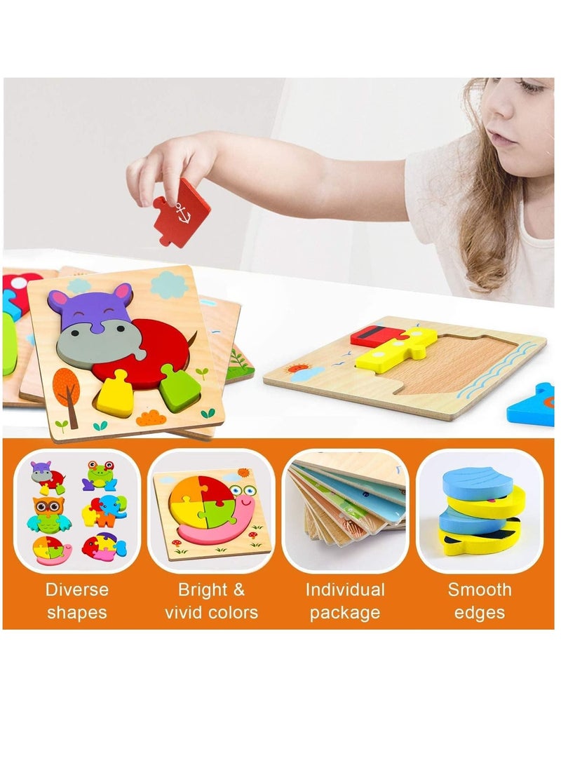 Soofam 6 Piece 3D Wooden Jigsaw Puzzles for Toddlers Kids Preschool Educational Learning Toys ,Baby Wooden Puzzles ,Montessori Toys Gifts for Toddlers Boys - Image 5
