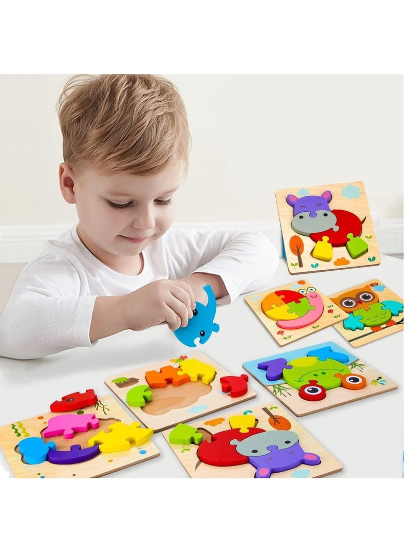 Soofam 6 Piece 3D Wooden Jigsaw Puzzles for Toddlers Kids Preschool Educational Learning Toys ,Baby Wooden Puzzles ,Montessori Toys Gifts for Toddlers Boys - Image 3