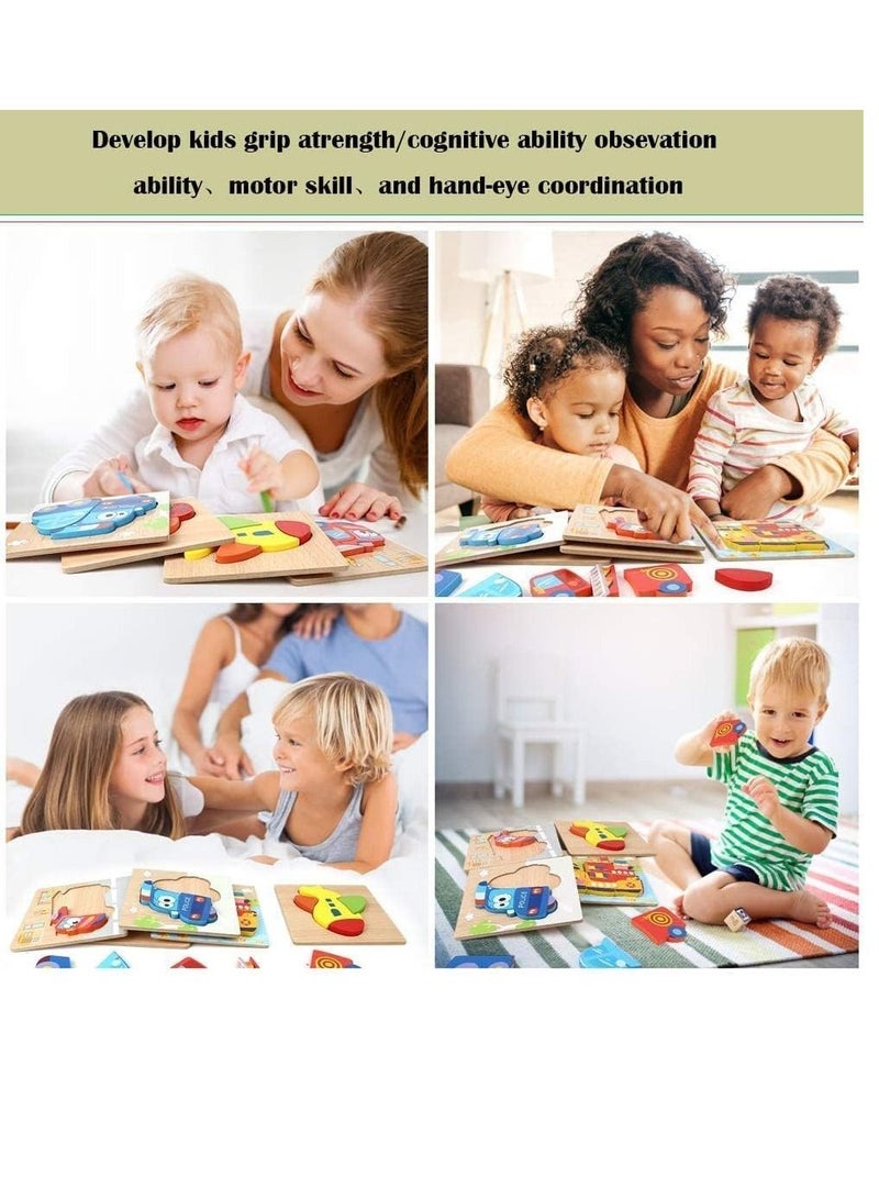Soofam 6 Piece 3D Wooden Jigsaw Puzzles for Toddlers Kids Preschool Educational Learning Toys ,Baby Wooden Puzzles ,Montessori Toys Gifts for Toddlers Boys - Image 4