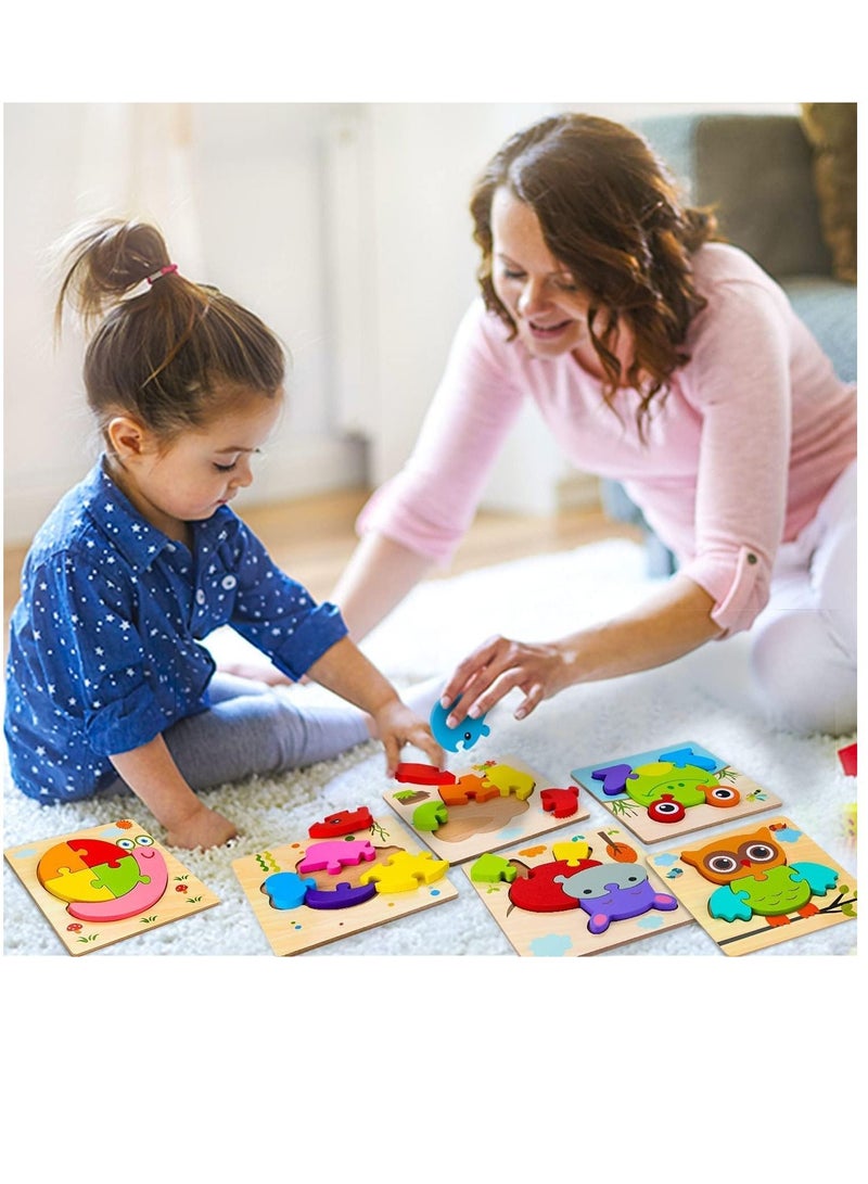 Soofam 6 Piece 3D Wooden Jigsaw Puzzles for Toddlers Kids Preschool Educational Learning Toys ,Baby Wooden Puzzles ,Montessori Toys Gifts for Toddlers Boys - Image 2
