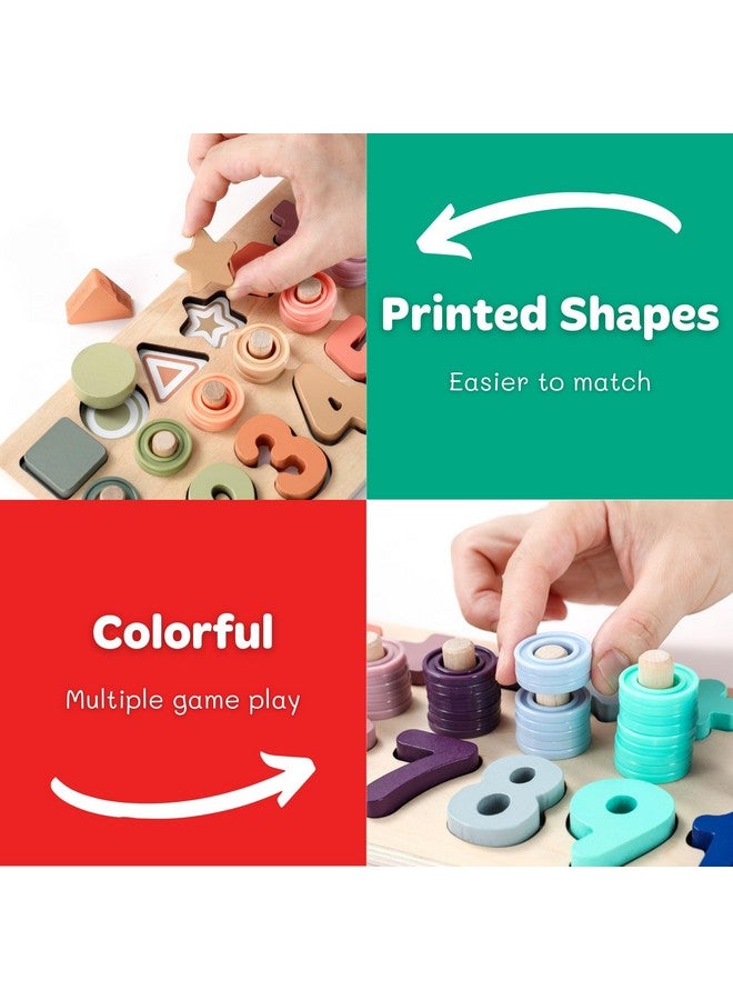 BEKILOLE Wooden Montessori Toys for Kids Toddler Number Puzzles Sorter Counting Shape Stacker Stacking Game Preschool Toys for Boy Girl Learning Education Math Blocks Boy & Girl Gifts and Beyond - Image 3